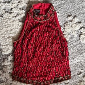 1990s Vintage MARINA Red Beaded High-Neck Sleeveless Camisole